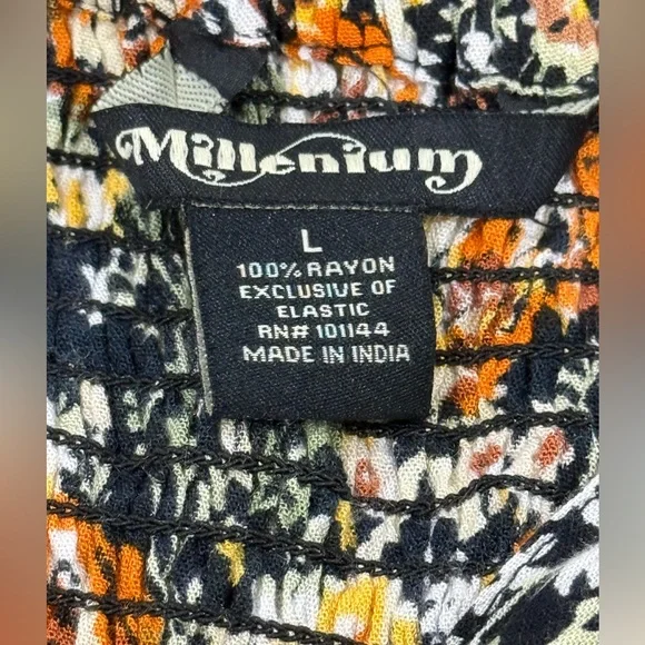 Millenium Womens Floral Tiered Sundress in Black and Orange Size L 100% Rayon - Picture 6 of 6